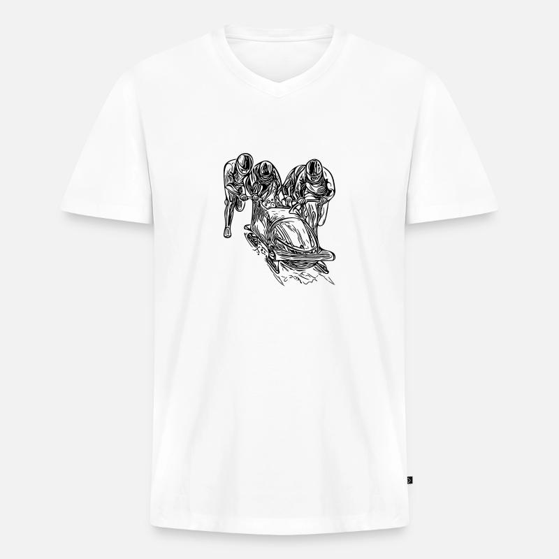 Bobfahrer Viererbob im Eiskanal - Männer Premium Bio T-Shirt mit V-Ausschnitt - Weiß