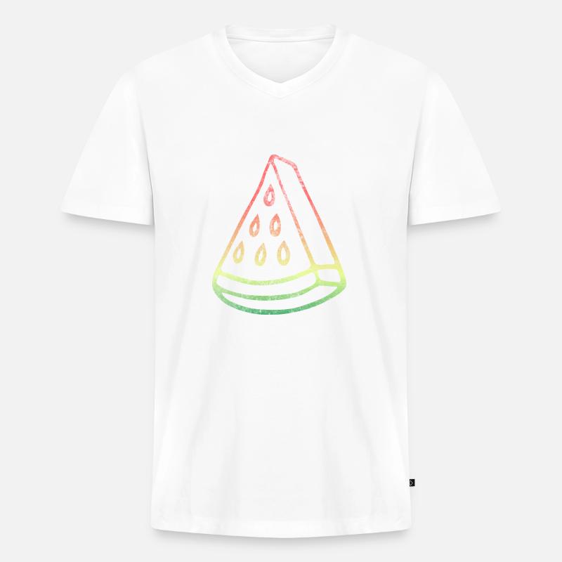 Regenbogen-Melone - Männer Premium Bio T-Shirt mit V-Ausschnitt - Weiß
