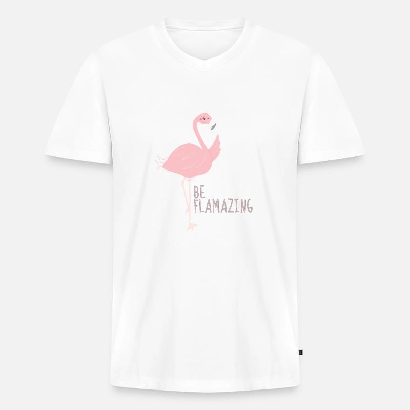 Flamingo - Männer Premium Bio T-Shirt mit V-Ausschnitt - Weiß