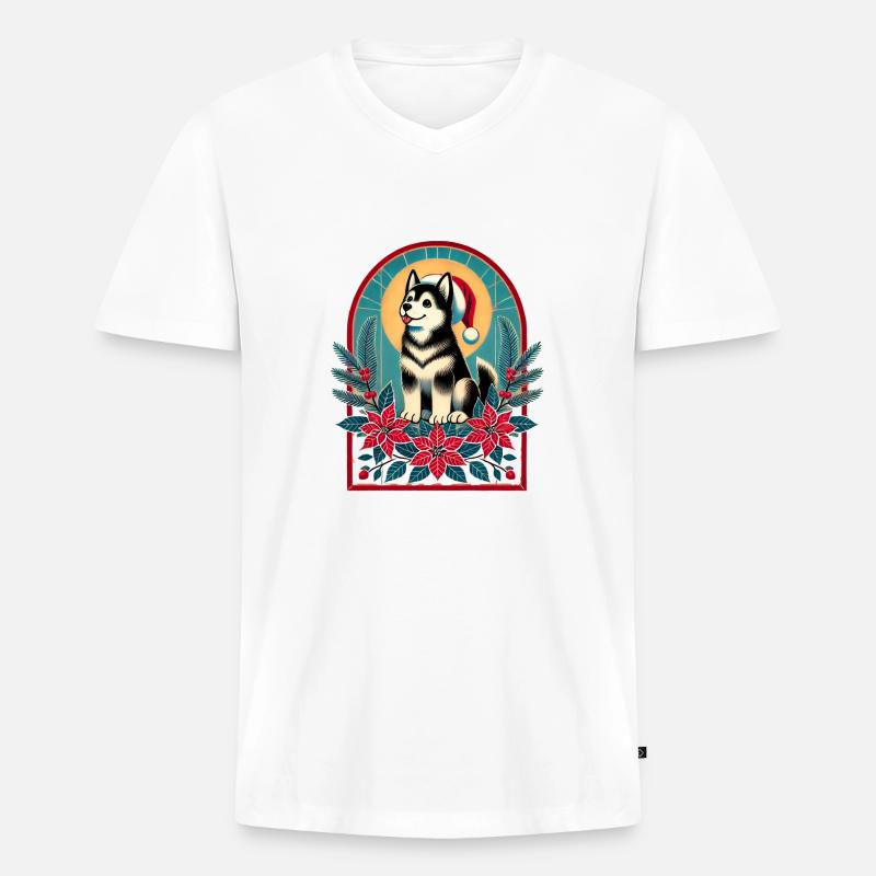 Alaskan Malamute - Männer Premium Bio T-Shirt mit V-Ausschnitt - Weiß