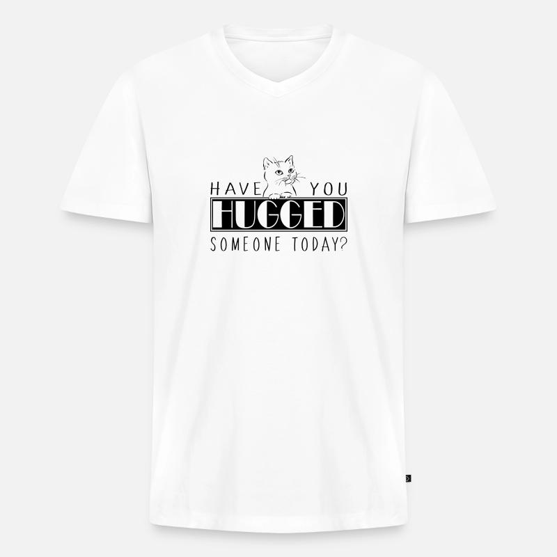 Hugging Hug | Cat - Männer Premium Bio T-Shirt mit V-Ausschnitt - Weiß