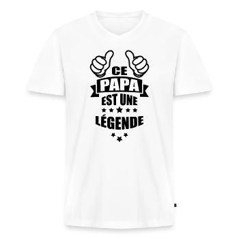 ce papa est une légende - T-shirt encolure en V Premium bio Homme - blanc - Devant - Nico (187cm)