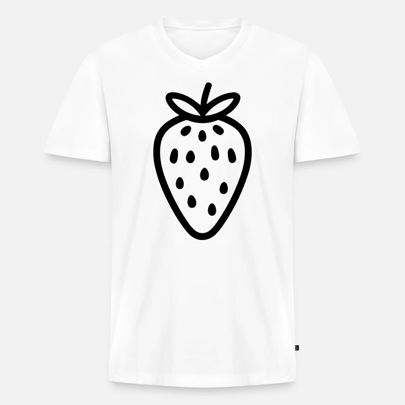 Erdbeere - Männer Premium Bio T-Shirt mit V-Ausschnitt - Weiß
