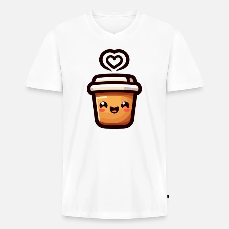 Caffeine Cutie: Der fröhliche Java - Männer Premium Bio T-Shirt mit V-Ausschnitt - Weiß