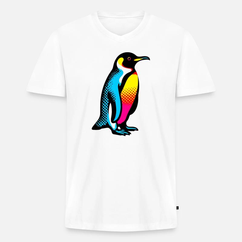 Pinguin - Männer Premium Bio T-Shirt mit V-Ausschnitt - Weiß