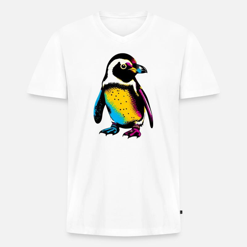 Pinguin - Männer Premium Bio T-Shirt mit V-Ausschnitt - Weiß