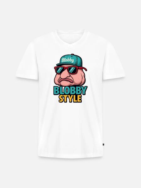 Blobby Style Cartoon Tee - Men's Premium Organic T-shirt with V-neck - white