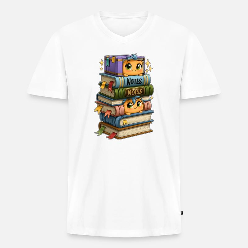 Bücherstapel mit Vögeln - Männer Premium Bio T-Shirt mit V-Ausschnitt - Weiß
