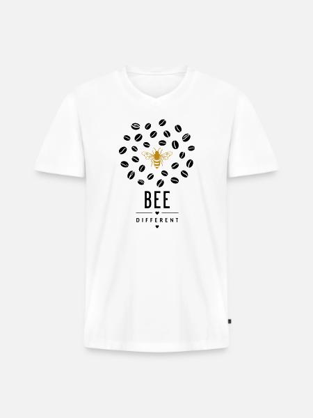 Golden bee on black - Men's Premium Organic T-shirt with V-neck - white