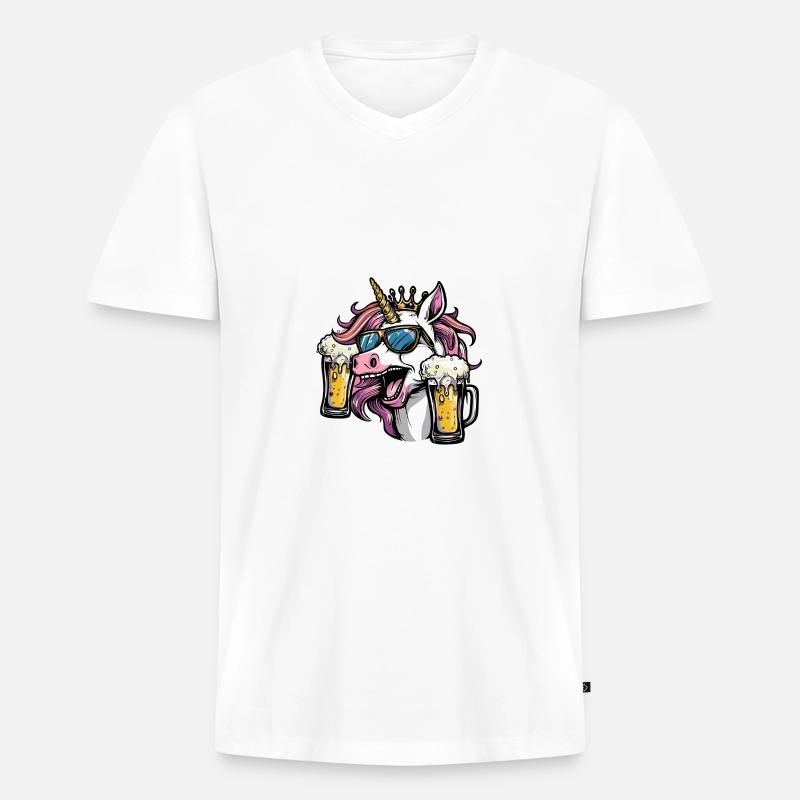 Einhorn Bier Party - Männer Premium Bio T-Shirt mit V-Ausschnitt - Weiß