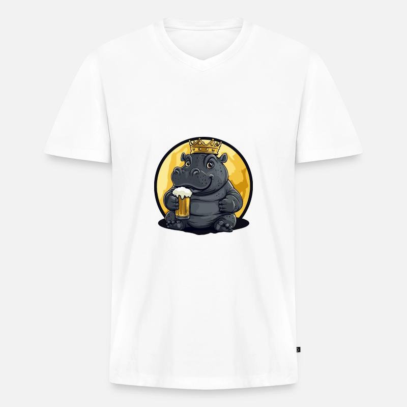 Nilpferd Bier Comic - Männer Premium Bio T-Shirt mit V-Ausschnitt - Weiß