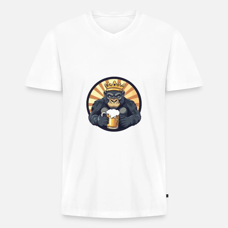 Gorilla Bier Comic - Männer Premium Bio T-Shirt mit V-Ausschnitt - Weiß