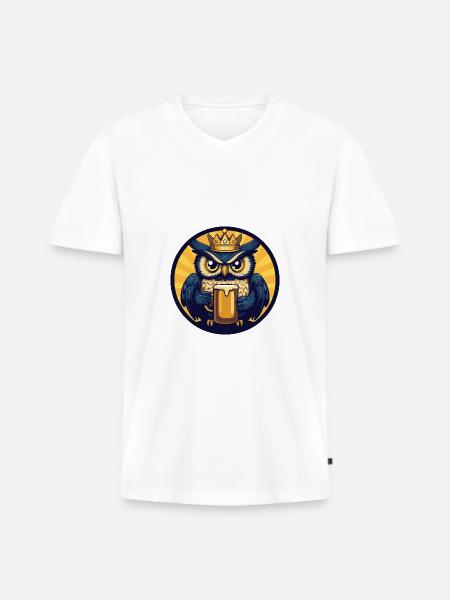 Eule Bier Comic - Männer Premium Bio T-Shirt mit V-Ausschnitt - Weiß