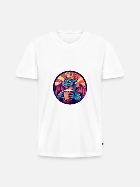 Drache Bier Comic - Männer Premium Bio T-Shirt mit V-Ausschnitt - Weiß