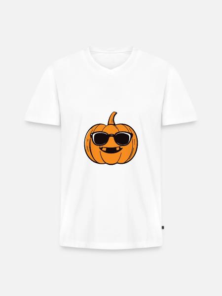 Pumpkin Halloween Autumn Cool - Men's Premium Organic T-shirt with V-neck - white