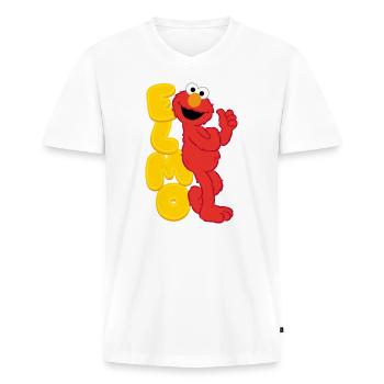 5 Rue Sésame Elmo Joyeux - T-shirt encolure en V Premium bio Homme - blanc - Devant - Nico (187cm)