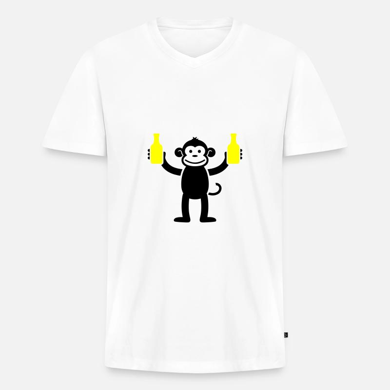Affe Mit Bier Lustig Party - Männer Premium Bio T-Shirt mit V-Ausschnitt - Weiß