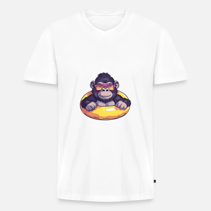 Gorilla Sommer Comic - Männer Premium Bio T-Shirt mit V-Ausschnitt - Weiß