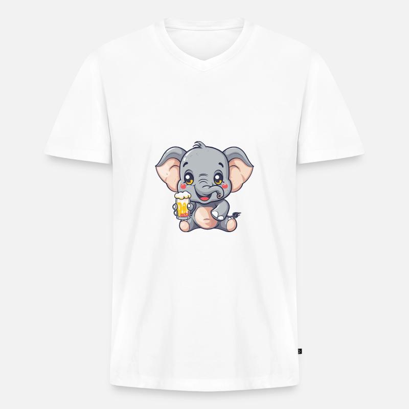 Elefant Bier Comic Party - Männer Premium Bio T-Shirt mit V-Ausschnitt - Weiß