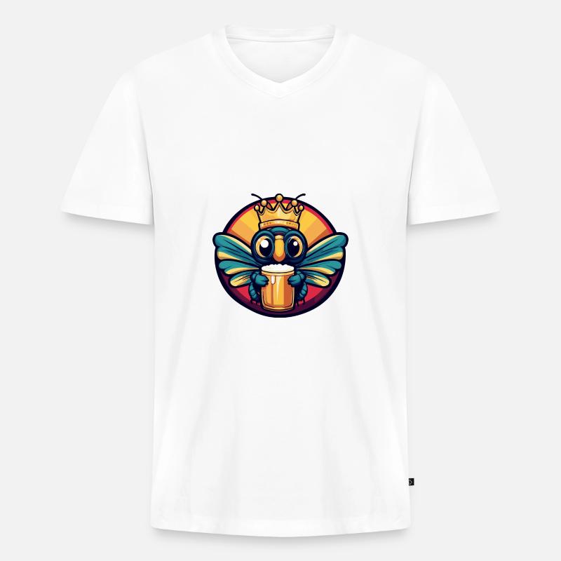 Libelle Bier Comic - Männer Premium Bio T-Shirt mit V-Ausschnitt - Weiß
