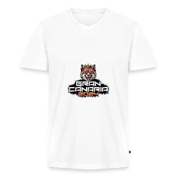 Gran Canaria 2024 Party Fuchs - Männer Premium Bio T-Shirt mit V-Ausschnitt - Weiß - Vorne - Nico (187cm)