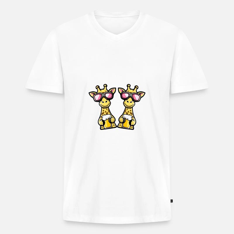 Giraffe Ski Team Bier - Männer Premium Bio T-Shirt mit V-Ausschnitt - Weiß