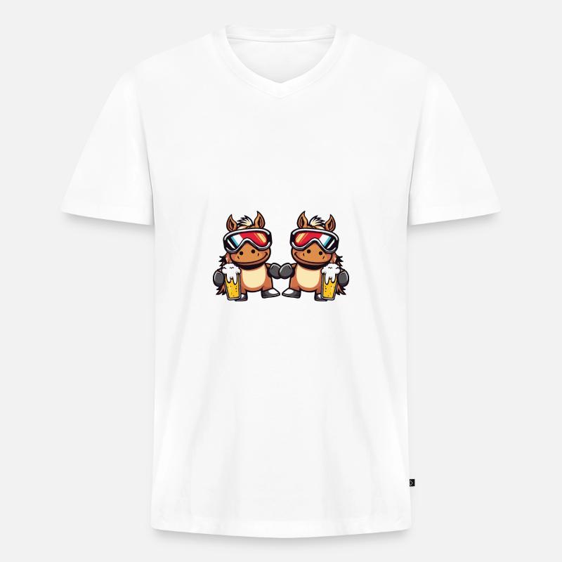 Pferd Ski Team Bier - Männer Premium Bio T-Shirt mit V-Ausschnitt - Weiß