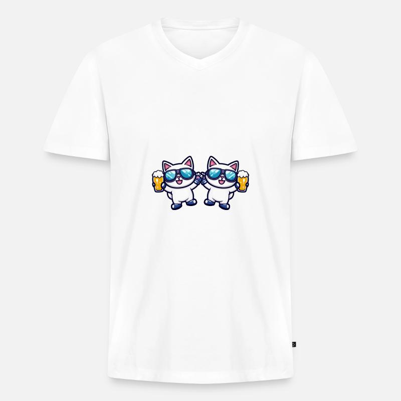 Katze Ski Team Bier - Männer Premium Bio T-Shirt mit V-Ausschnitt - Weiß