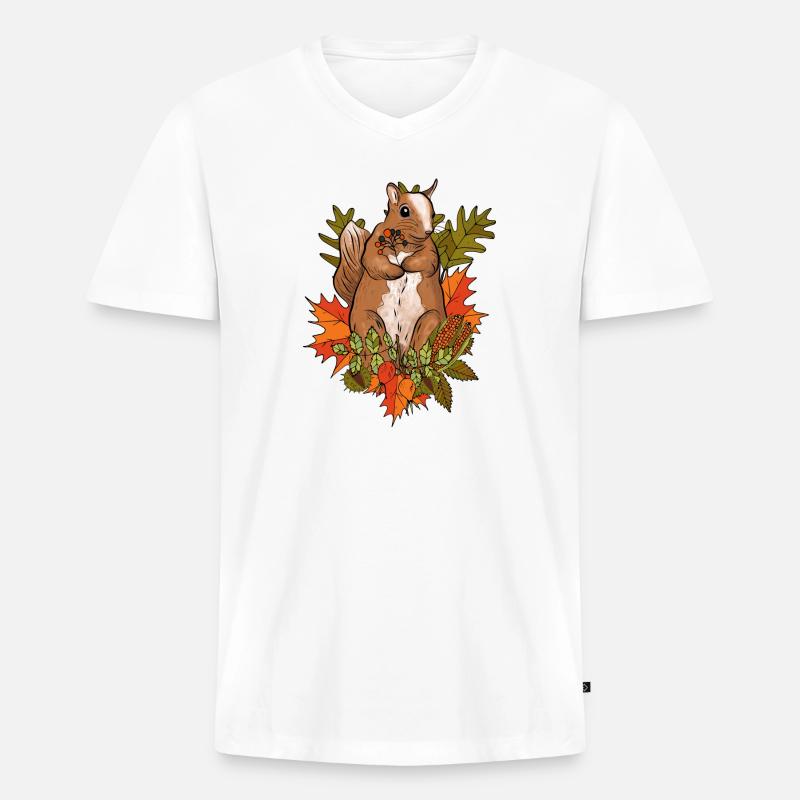 Eichhörnchen mit Herbstlaub - Männer Premium Bio T-Shirt mit V-Ausschnitt - Weiß