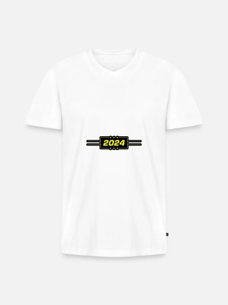 Année 2024 - T-shirt encolure en V Premium bio Homme - blanc