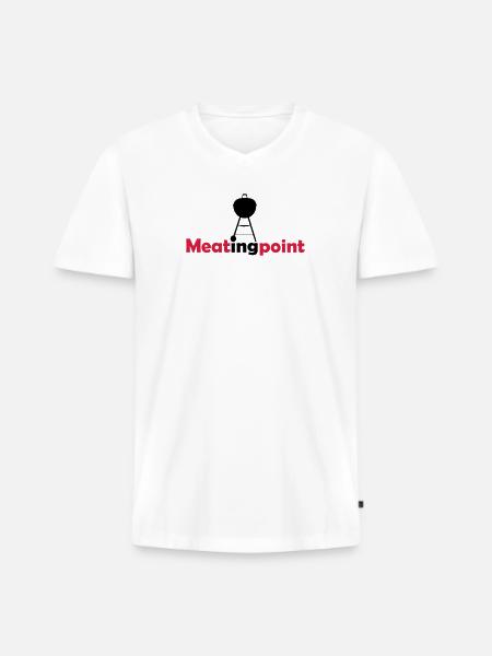 Meatingpoint Grill - Männer Premium Bio T-Shirt mit V-Ausschnitt - Weiß