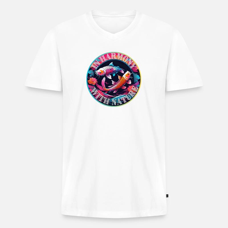 In Harmony with Nature - Männer Premium Bio T-Shirt mit V-Ausschnitt - Weiß