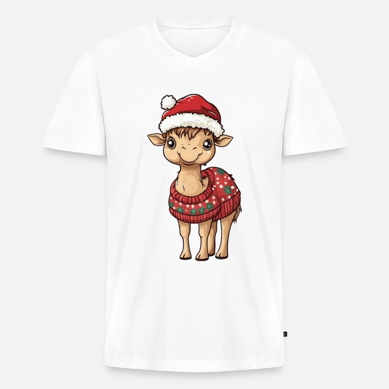Kamel Weihnachten Comic - Männer Premium Bio T-Shirt mit V-Ausschnitt - Weiß