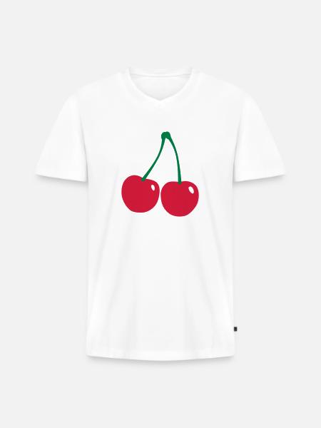 Kirschen - Männer Premium Bio T-Shirt mit V-Ausschnitt - Weiß