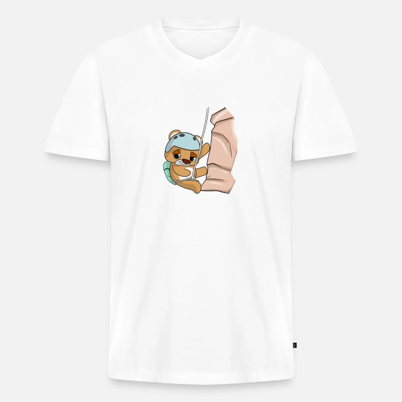 Klettern Abseilen Bär Comic - Männer Premium Bio T-Shirt mit V-Ausschnitt - Weiß