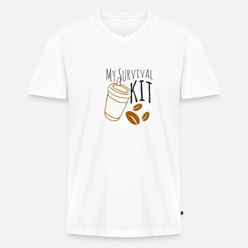 Das Kaffee überlebens Kit - Männer Premium Bio T-Shirt mit V-Ausschnitt - Weiß