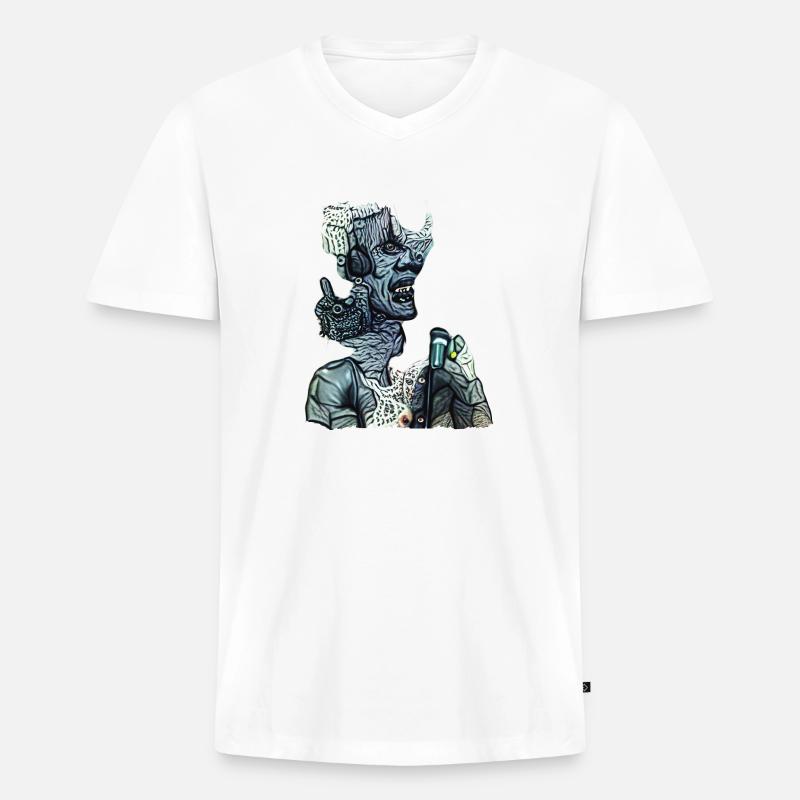 Dämonischer Sänger - Männer Premium Bio T-Shirt mit V-Ausschnitt - Weiß