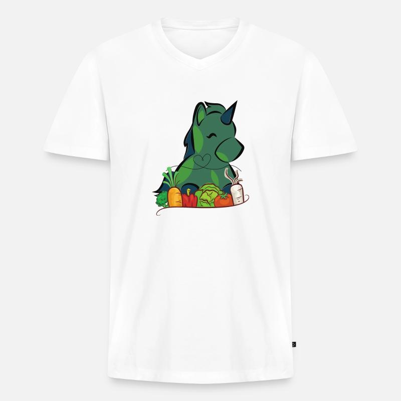 Veggie Einhorn - Männer Premium Bio T-Shirt mit V-Ausschnitt - Weiß