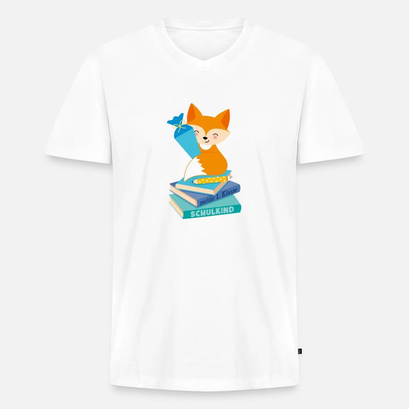 Fuchs Schulkind - Männer Premium Bio T-Shirt mit V-Ausschnitt - Weiß