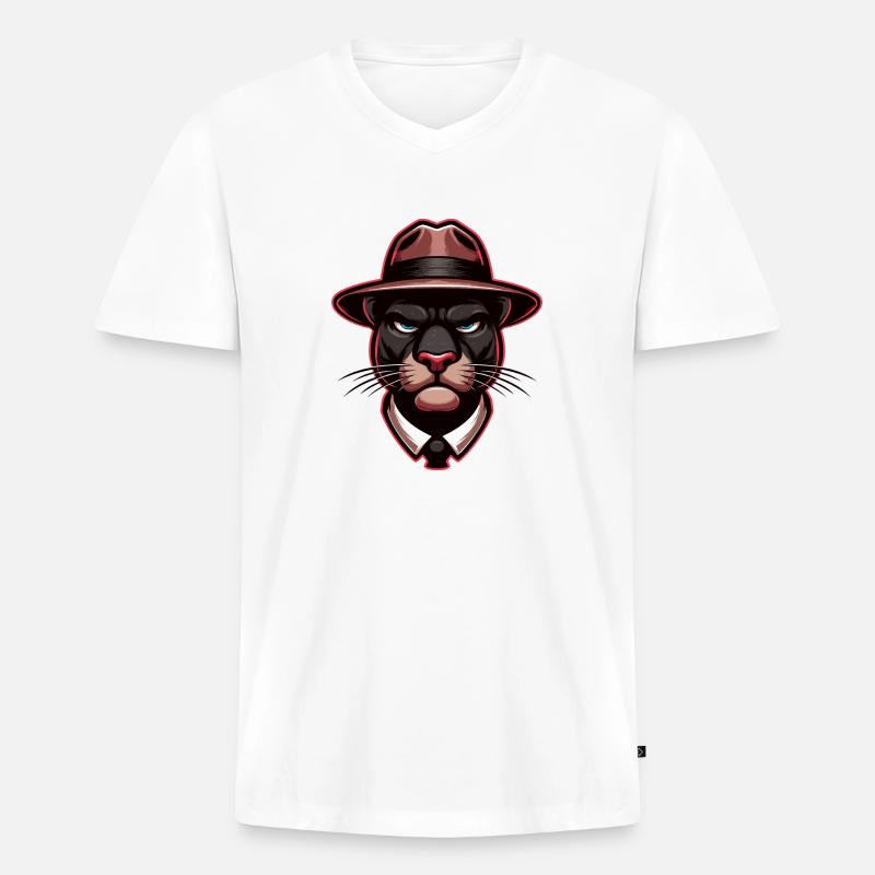 Panther mit Hut - Männer Premium Bio T-Shirt mit V-Ausschnitt - Weiß