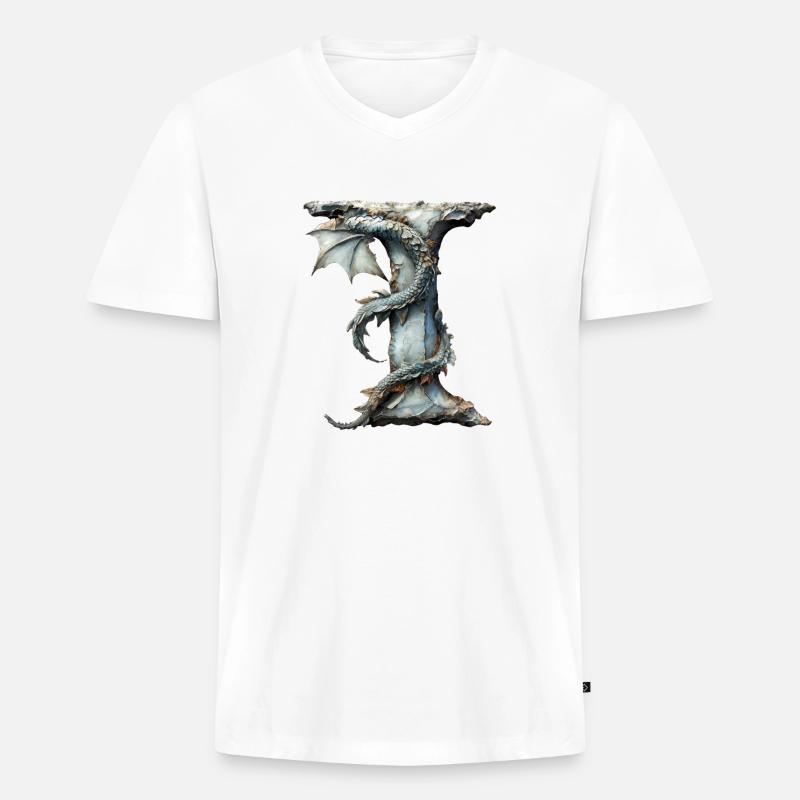 Buchstabe "I" im Drachendesign. - Männer Premium Bio T-Shirt mit V-Ausschnitt - Weiß