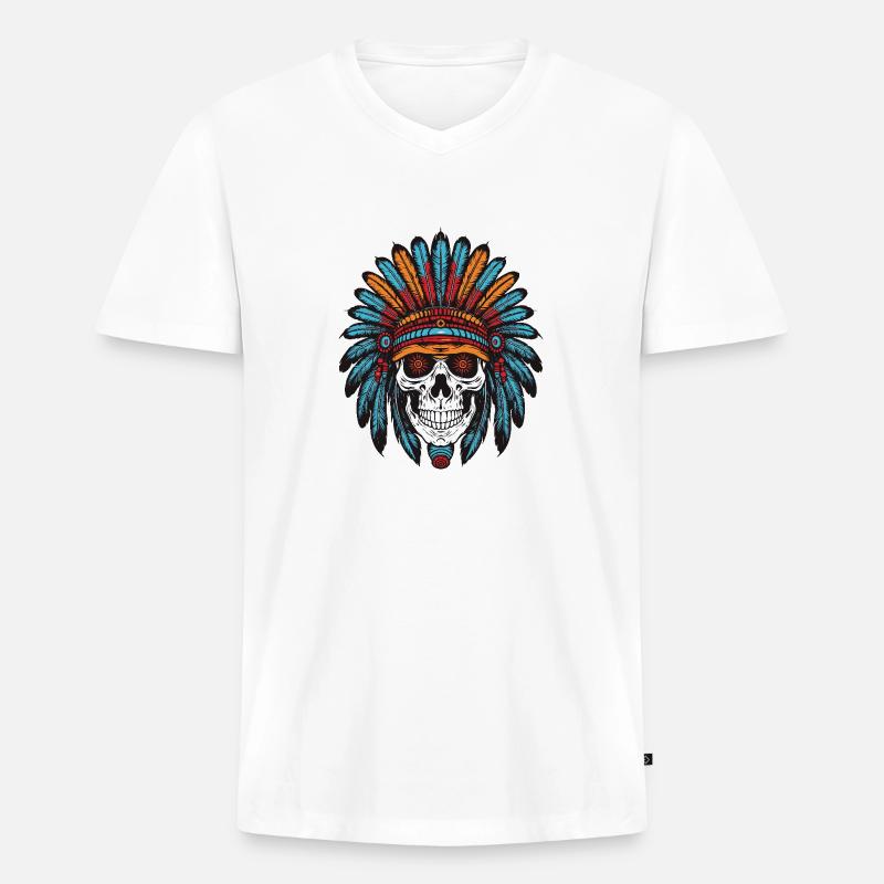 Apache Indianer Häuptling Totenkopf - Männer Premium Bio T-Shirt mit V-Ausschnitt - Weiß
