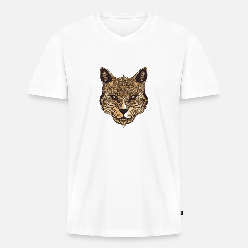 Katze Portrait - Männer Premium Bio T-Shirt mit V-Ausschnitt - Weiß