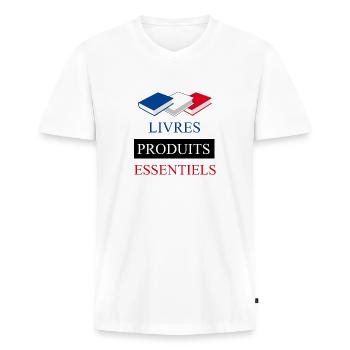 livres produits essentiels - T-shirt encolure en V Premium bio Homme - blanc - Devant - Nico (187cm)