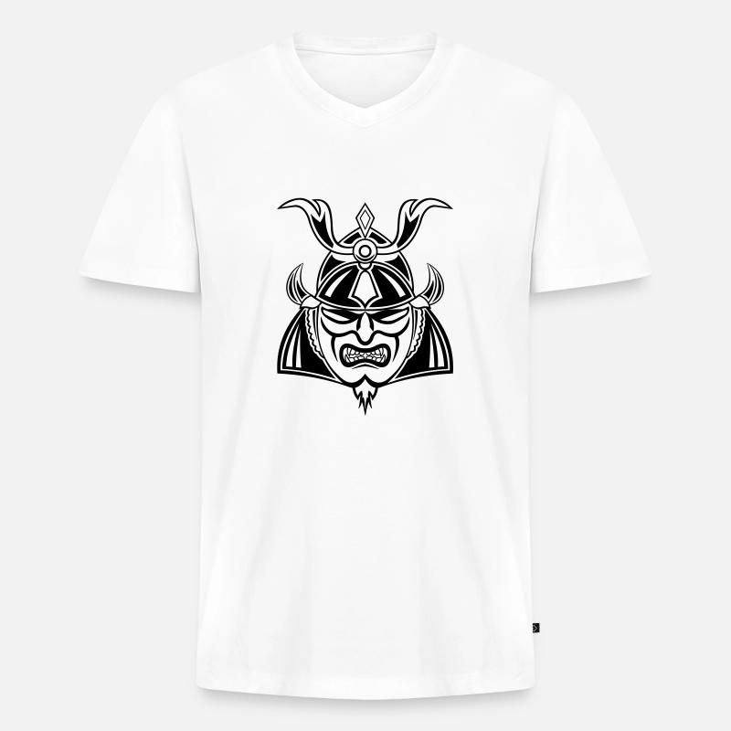 samurai - Männer Premium Bio T-Shirt mit V-Ausschnitt - Weiß