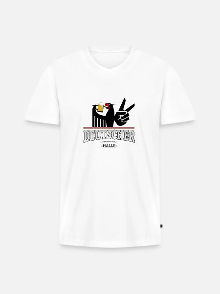 Aus Halle Deutschland - Männer Premium Bio T-Shirt mit V-Ausschnitt - Weiß