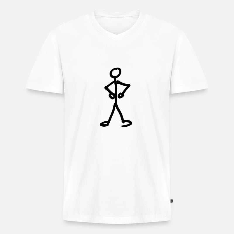 Strichmännchen - Männer Premium Bio T-Shirt mit V-Ausschnitt - Weiß