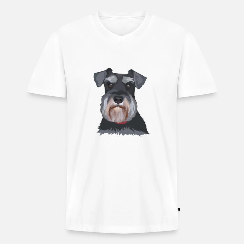 Schnauzer Illustration Geschenkidee Hundebesitzer - Männer Premium Bio T-Shirt mit V-Ausschnitt - Weiß