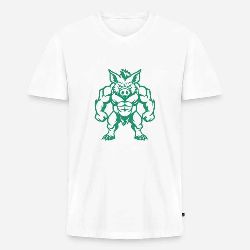 wildschwein comic - Männer Premium Bio T-Shirt mit V-Ausschnitt - Weiß