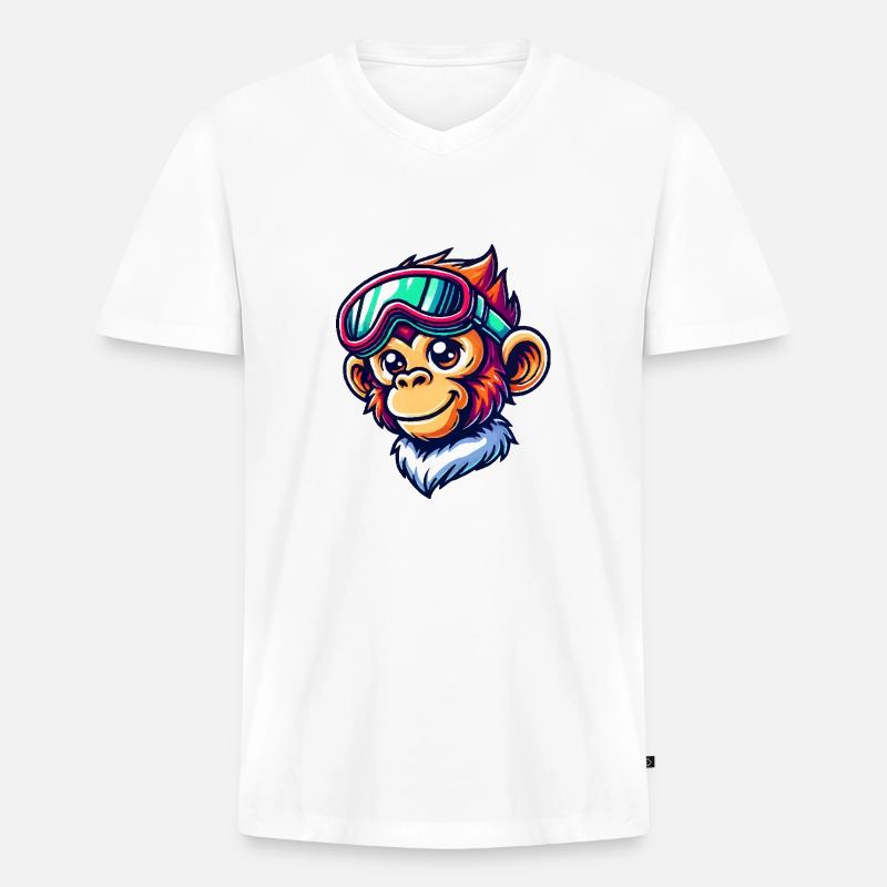 Affe Skibrille Comic - Männer Premium Bio T-Shirt mit V-Ausschnitt - Weiß